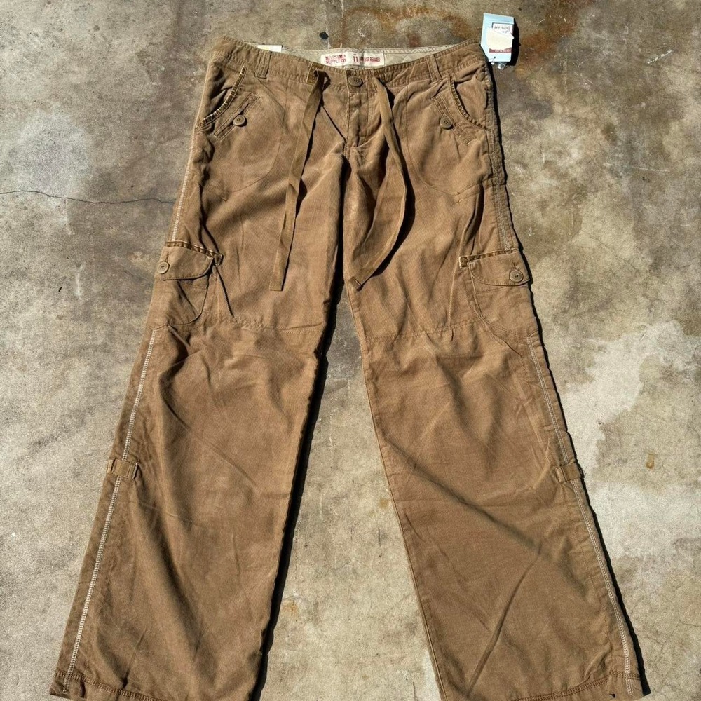 Tan and brown Mossimo cargo pants with a relaxed fit